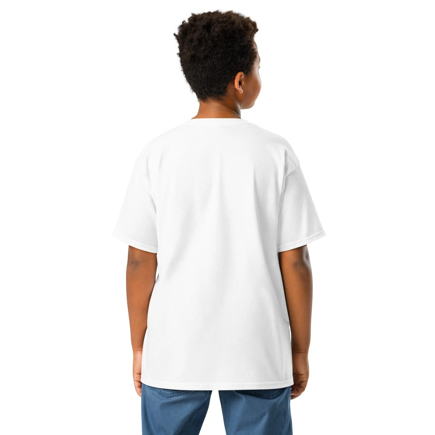 Boy in a white T-shirt with Tito and Candi side by side and the words Adventure Buddies