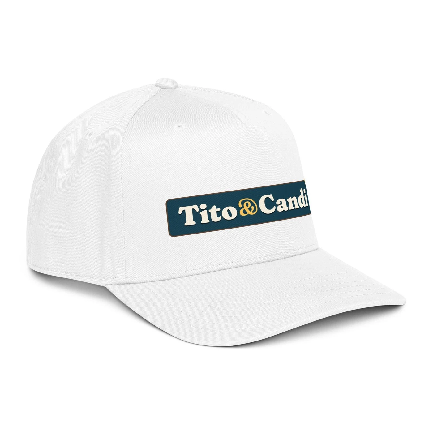 White 5-panel cap with the Tito&Candi sign on the front