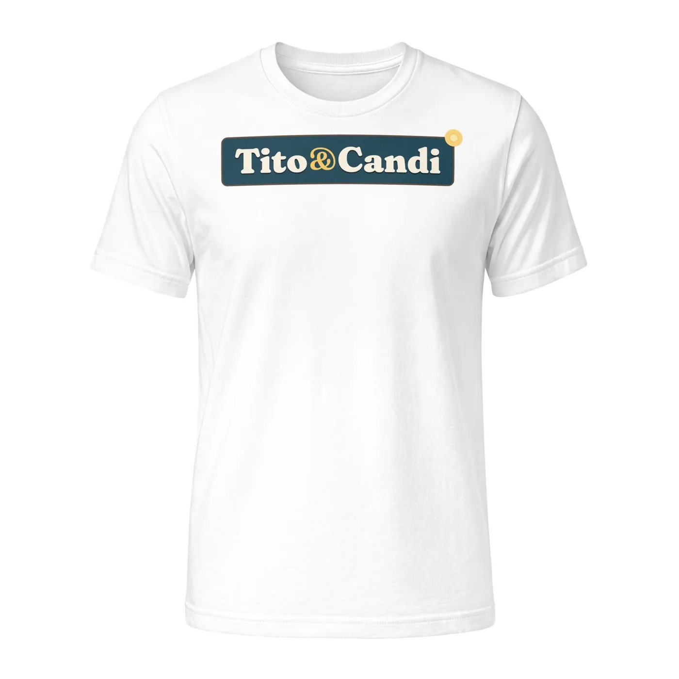 White unisex T-shirt with the Tito&Candi sign on the front